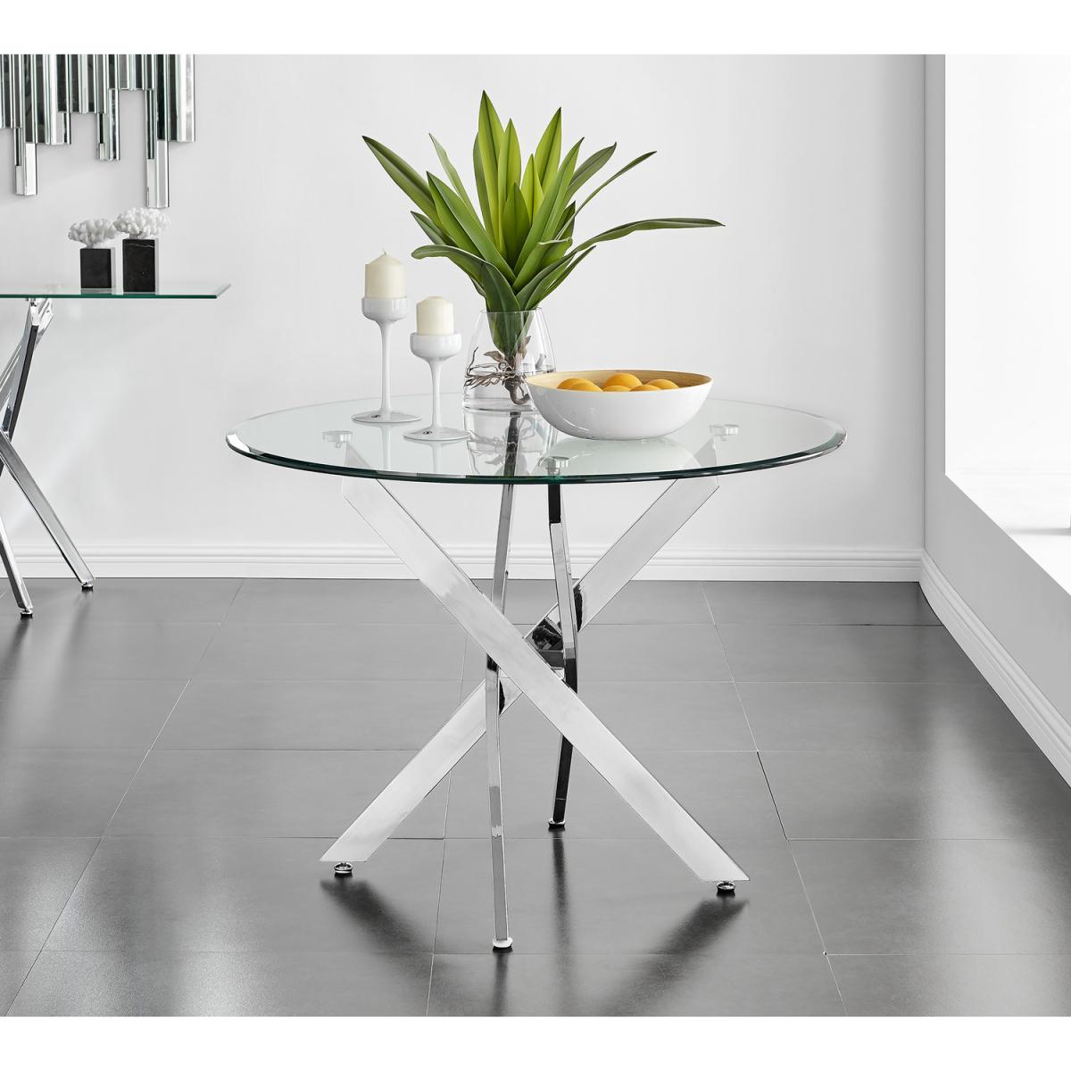 Novara Chrome Metal 100cm Round Glass Dining Table And 4 Isco Dining Chairs - Black – image 6