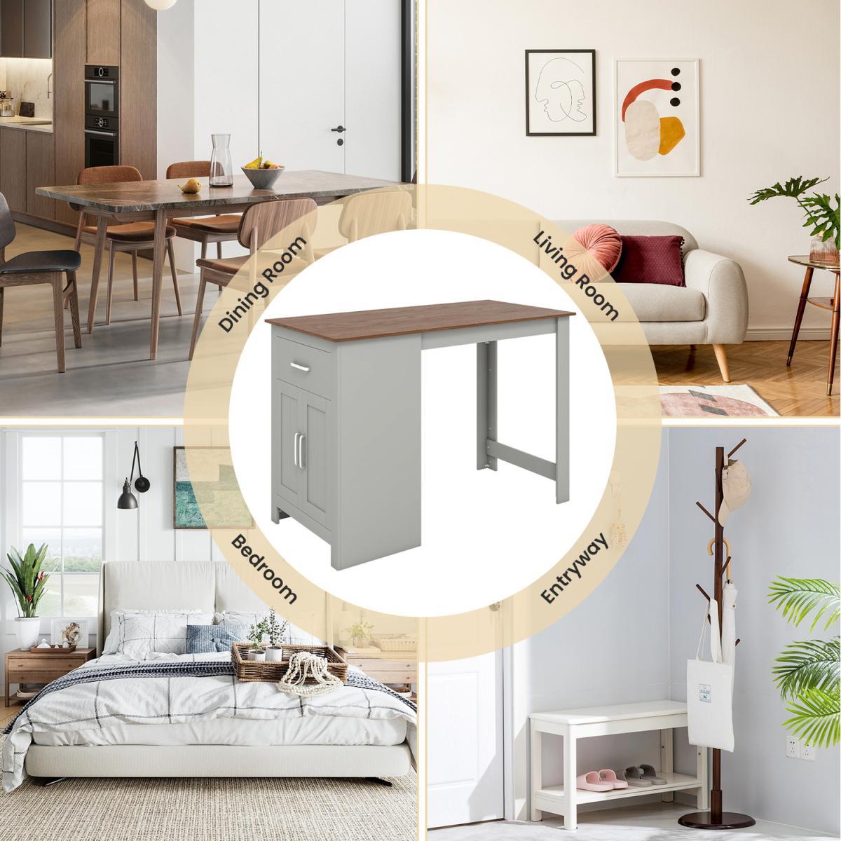 Counter Height Table Pub Dining Table-Grey - Grey + Natural – image 2