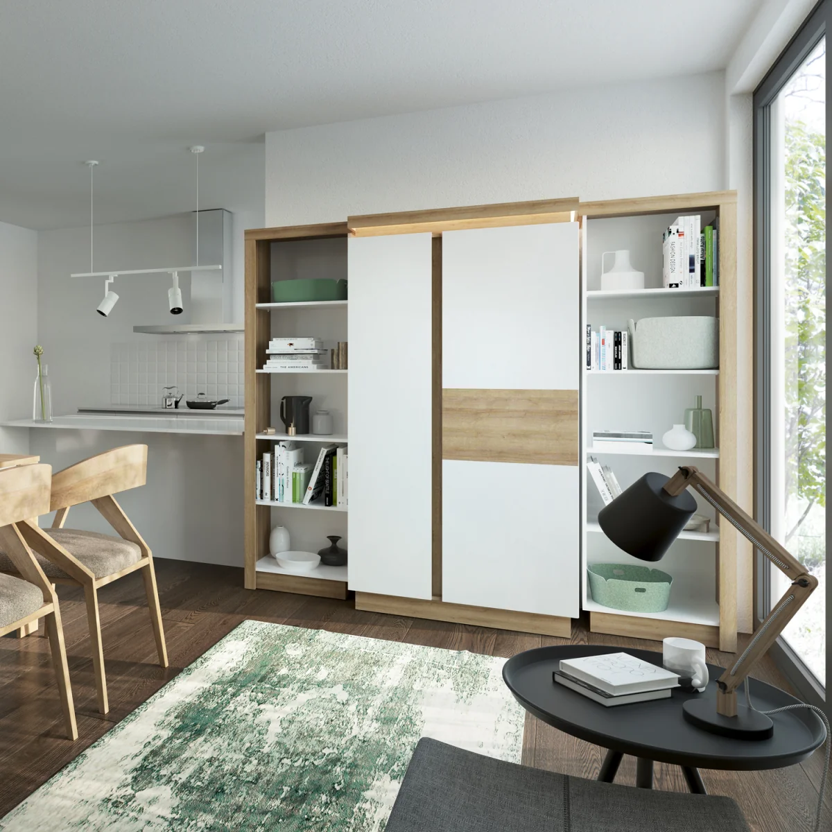Lyon Small Extending Dining Table 90-180cm in Riviera Oak/White High Gloss - Oak – image 4