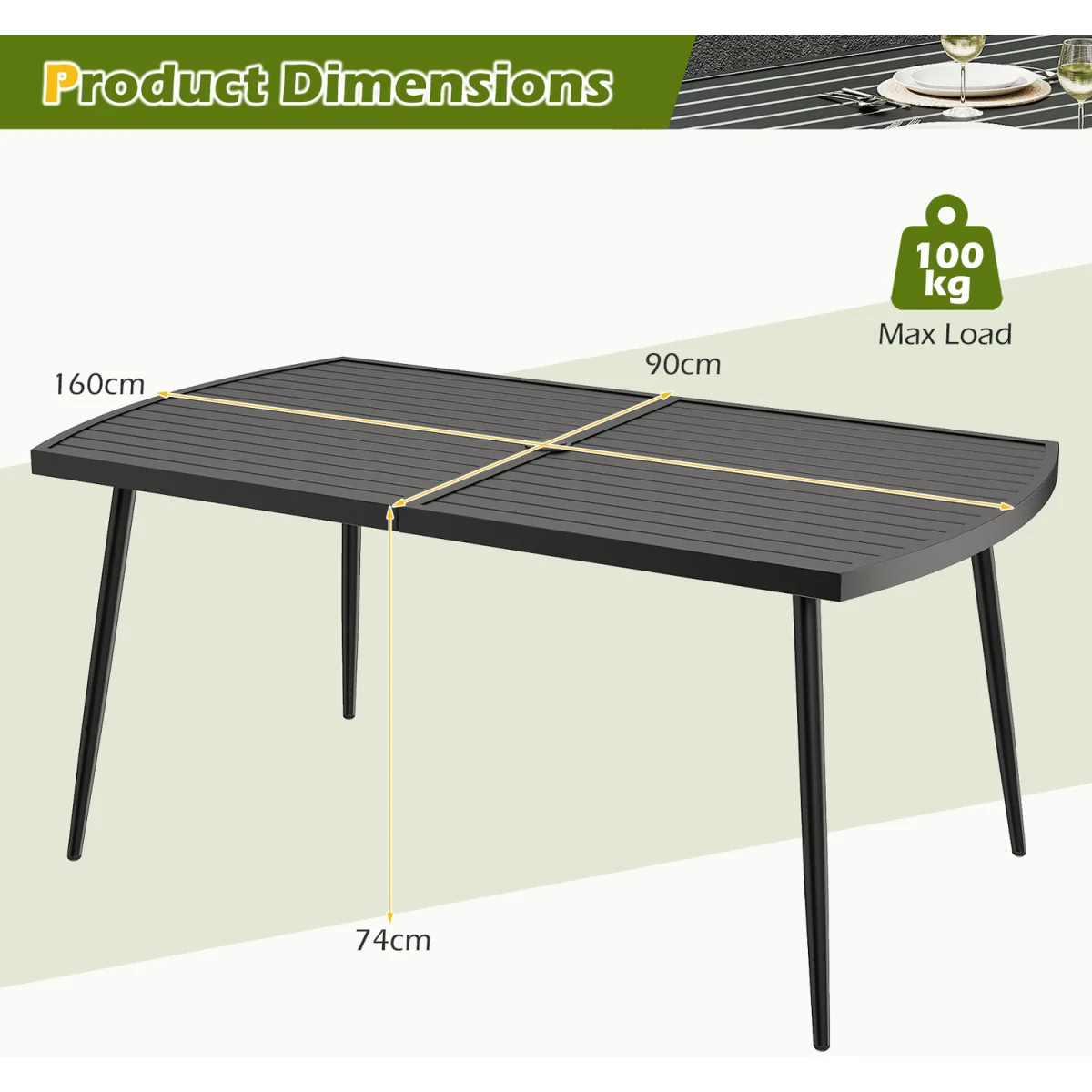 Slat Patio Dining Table with Umbrella Hole – image 3