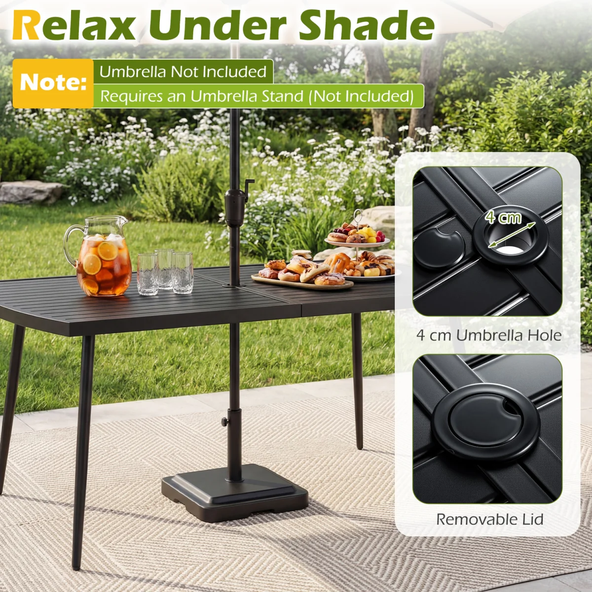 Slat Patio Dining Table with Umbrella Hole – image 4