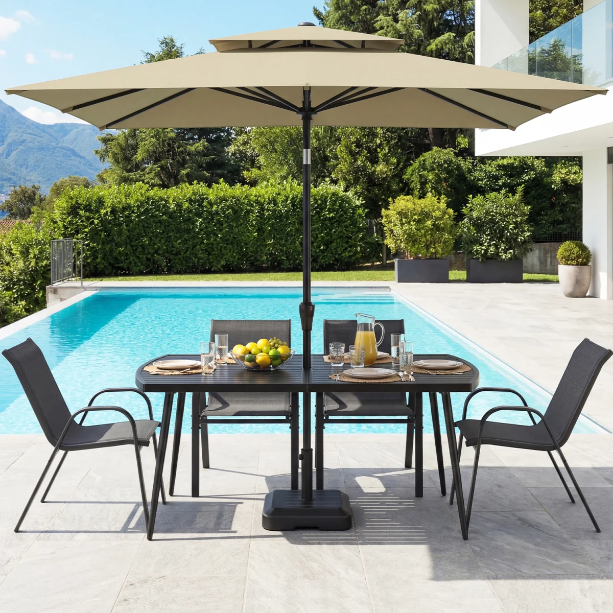 Slat Patio Dining Table with Umbrella Hole – image 5