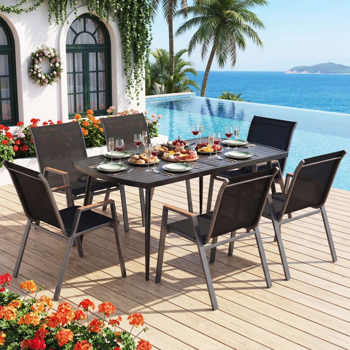 Slat Patio Dining Table with Umbrella Hole – image 6