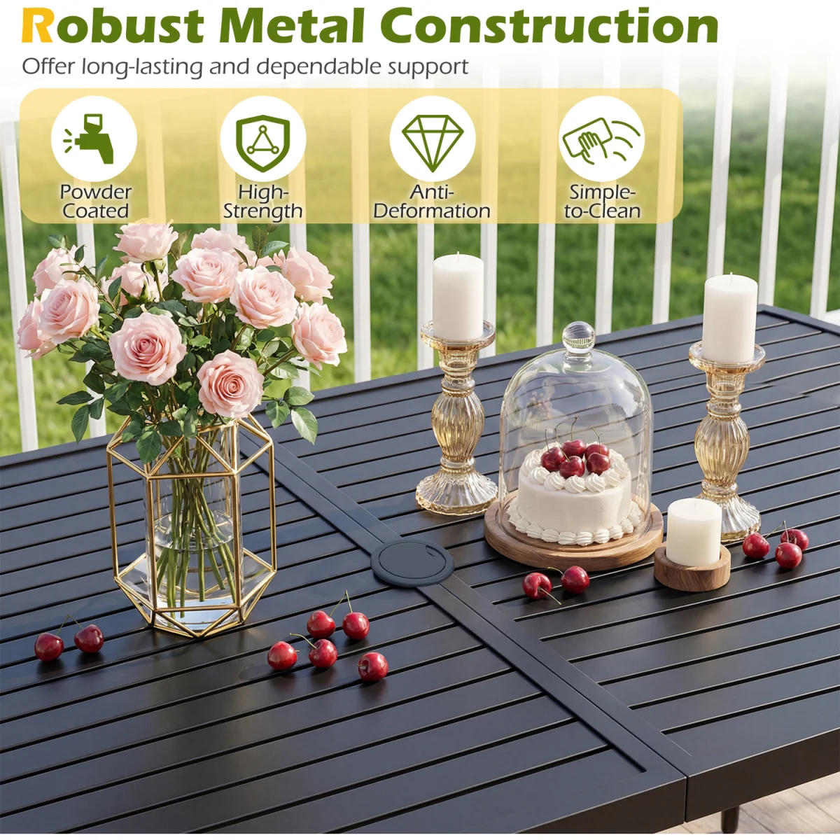 Slat Patio Dining Table with Umbrella Hole – image 7