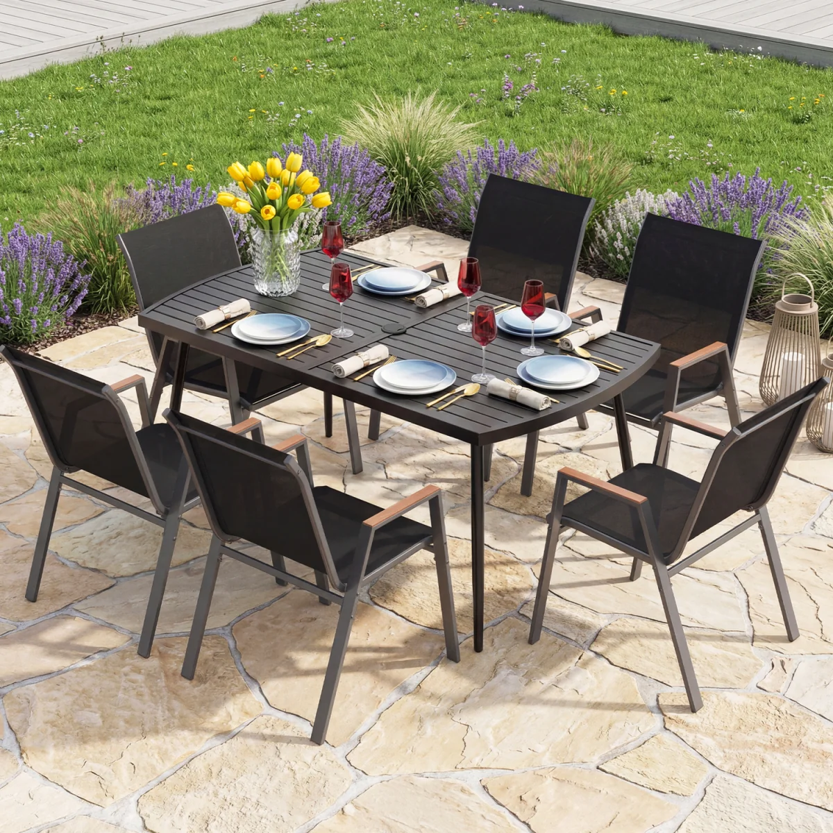 Slat Patio Dining Table with Umbrella Hole – image 8