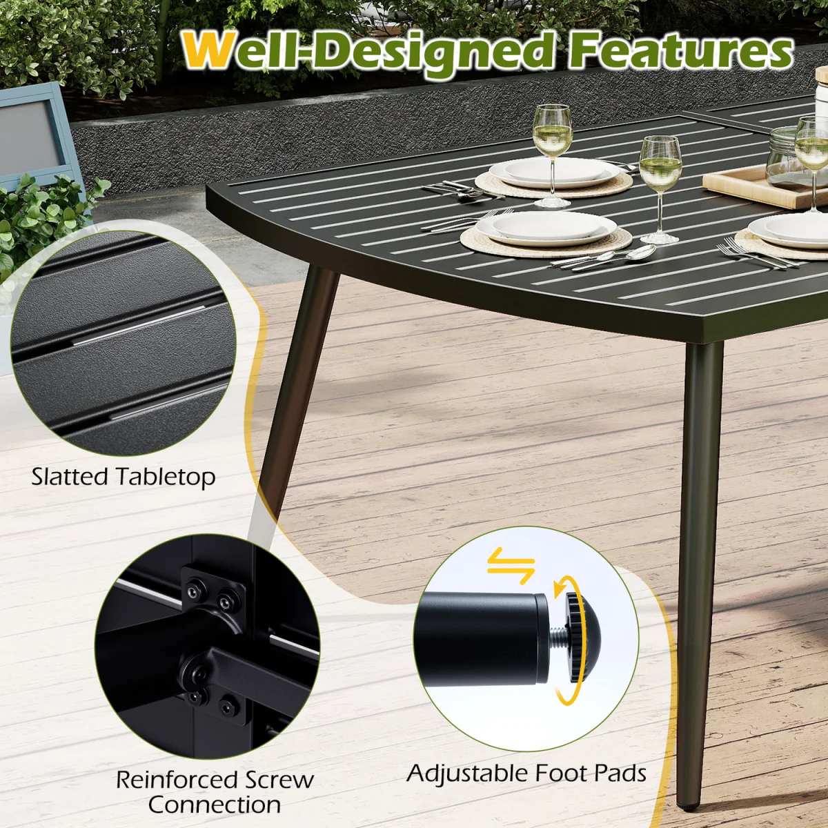Slat Patio Dining Table with Umbrella Hole – image 9