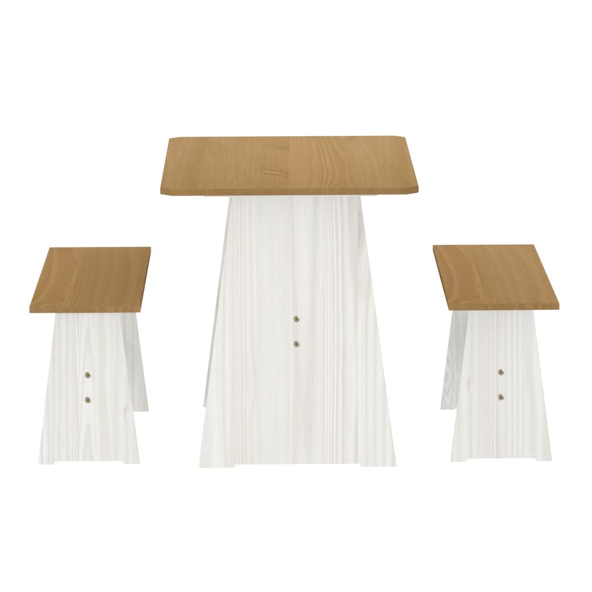 Liam Dining Table With 2 Bench Set Kitchen Diner Bench Set Solid Pine - White & Honey – image 2