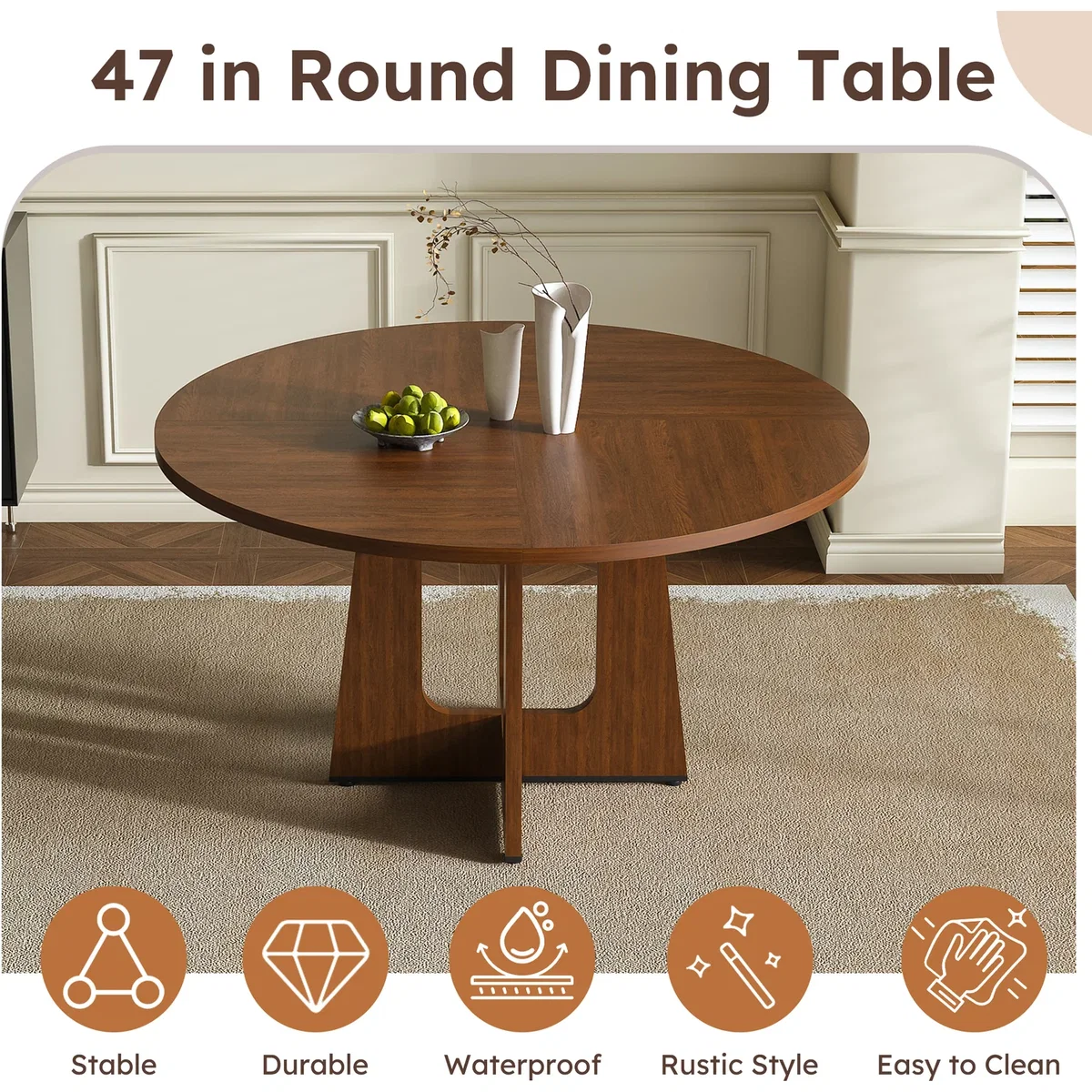 Farmhouse Round Dining Table for 4 People - Walnut – image 2