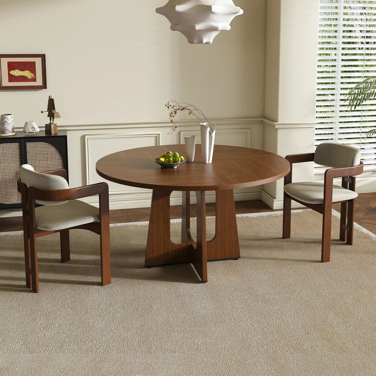 Farmhouse Round Dining Table for 4 People - Walnut – image 6