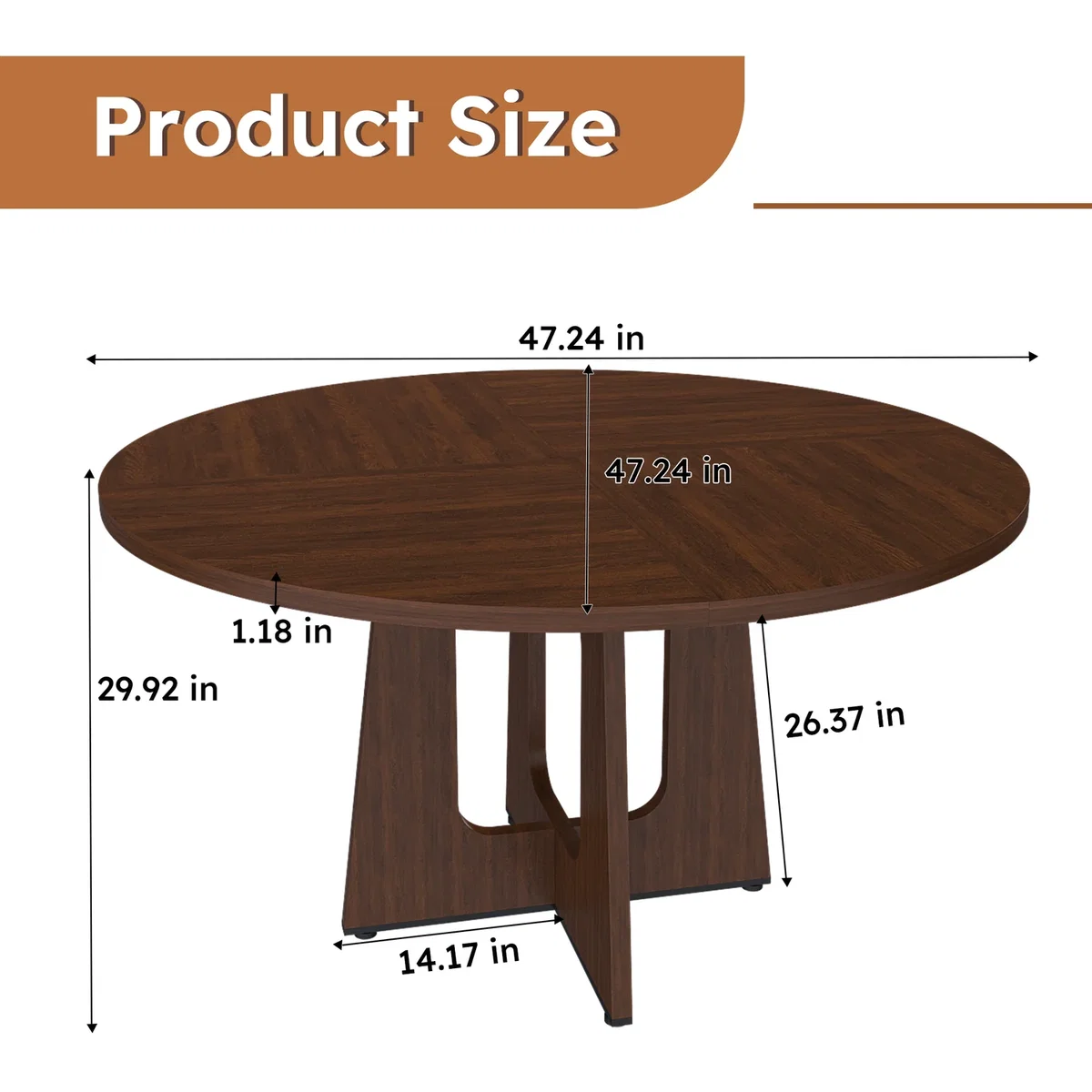 Farmhouse Round Dining Table for 4 People - Walnut – image 7