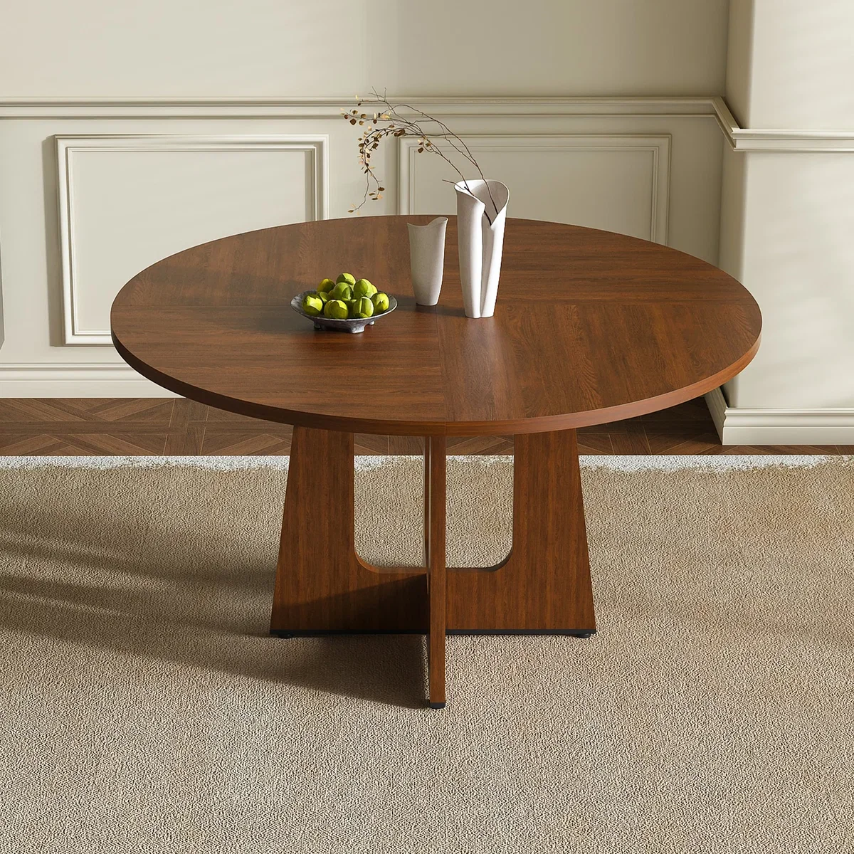 Farmhouse Round Dining Table for 4 People - Walnut – image 1