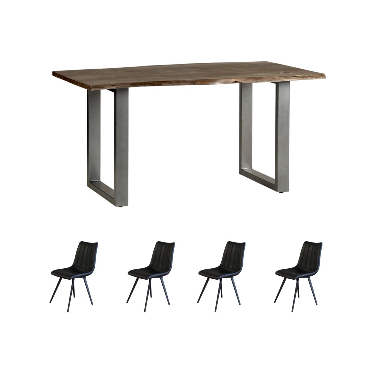 Grey Medium Sized Dining Table 1.5M Set With 4 Chairs - Light Wood