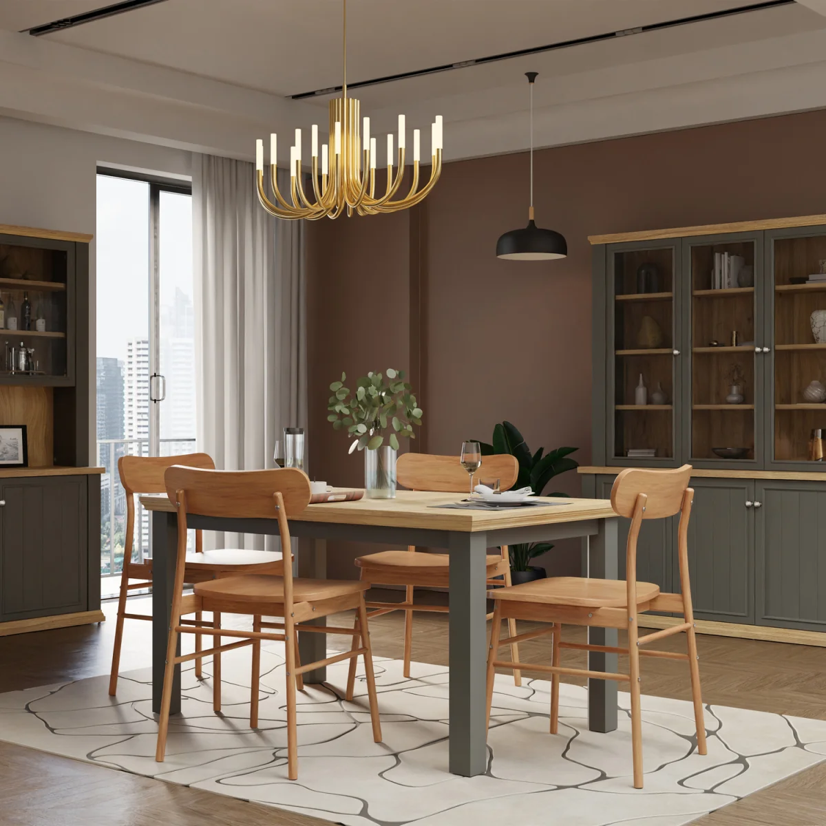 Pontypool Rectangular Dining Table - Wolfram Grey and Mauvella Oak – image 2
