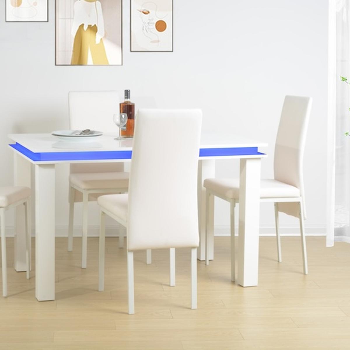 LED Dining Table with PU Cushion Chairs - White