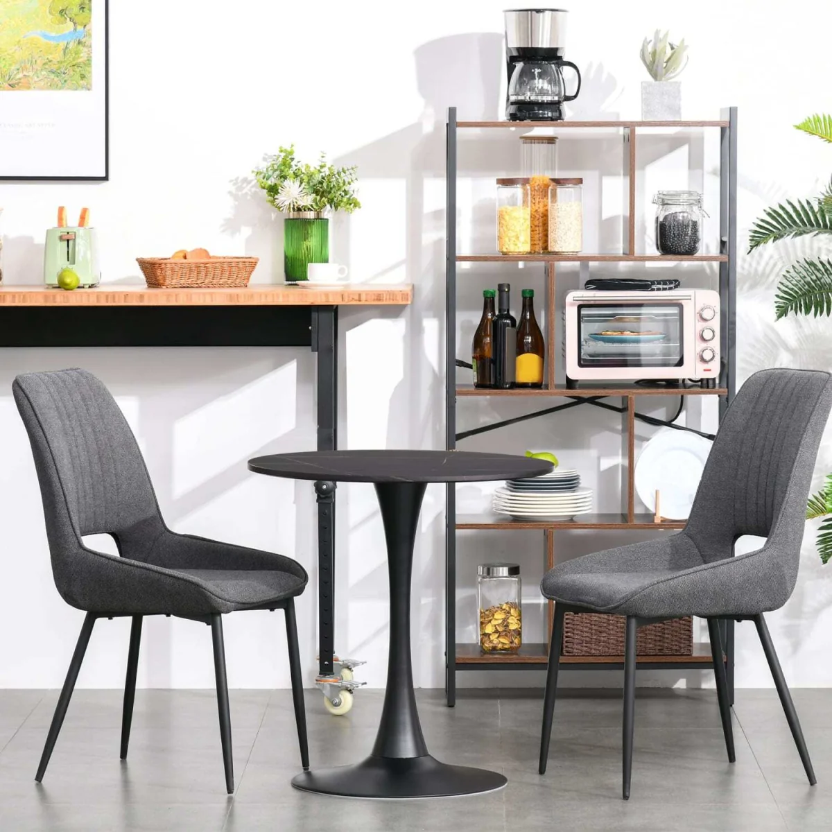 Dira Lina Black Marble-Effect Round Bistro Dining Table – image 4