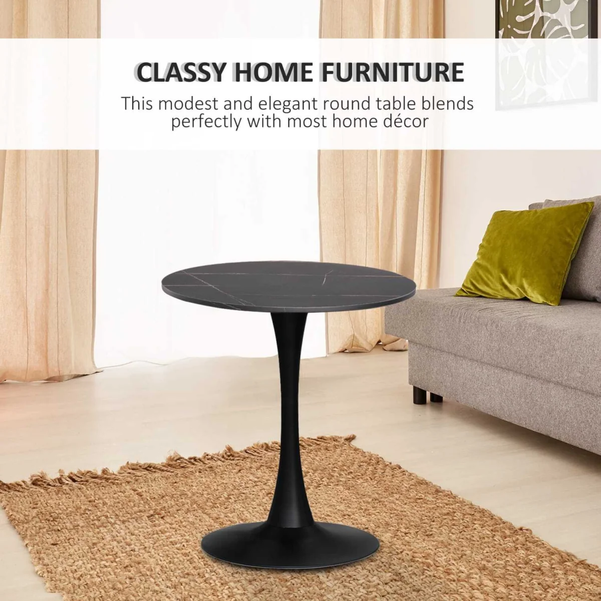 Dira Lina Black Marble-Effect Round Bistro Dining Table – image 6