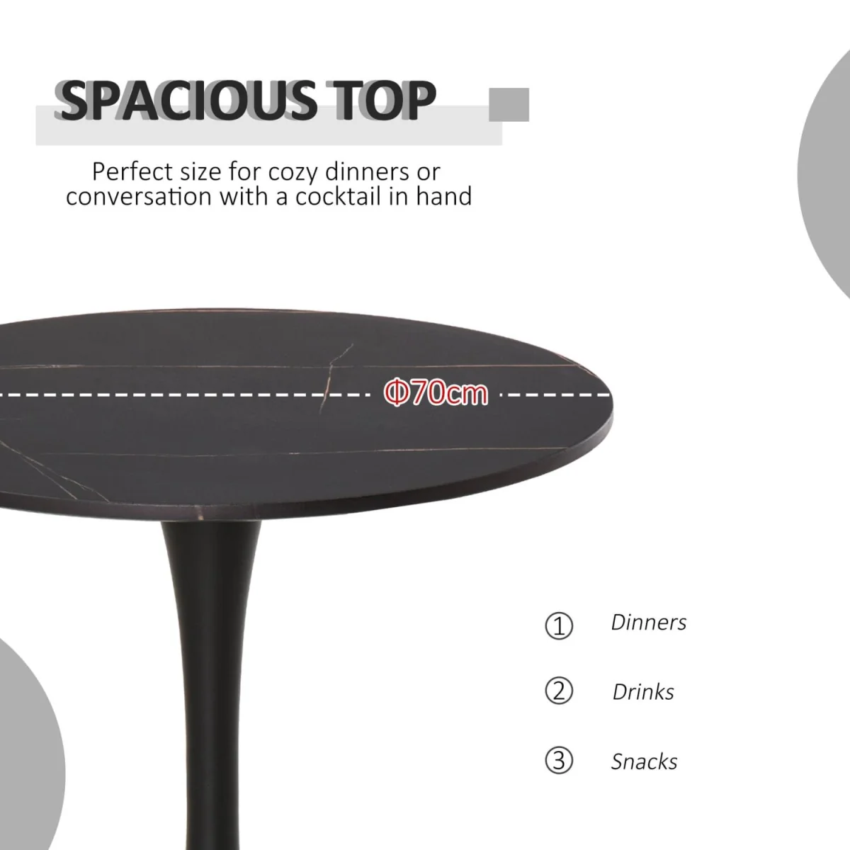 Dira Lina Black Marble-Effect Round Bistro Dining Table – image 7