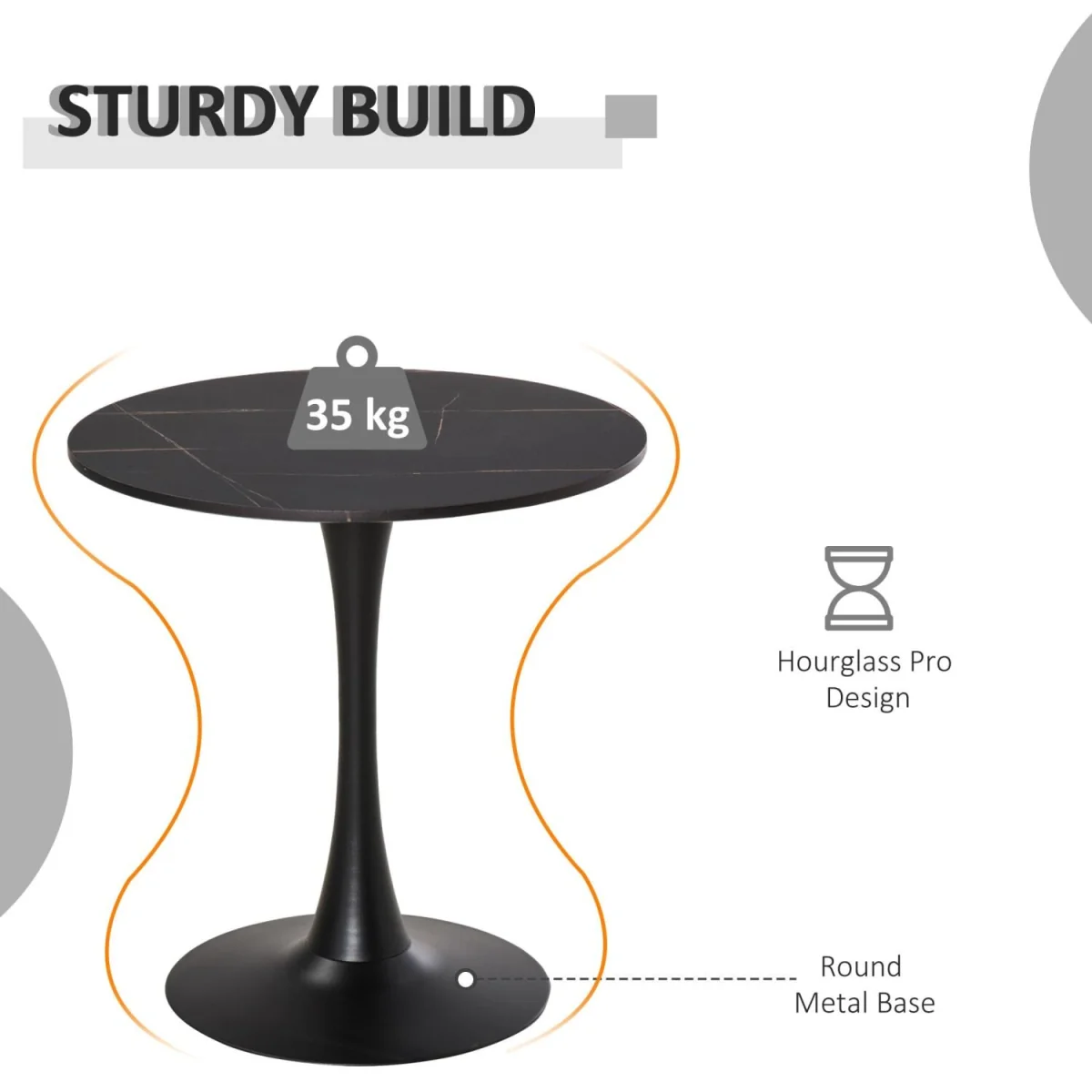 Dira Lina Black Marble-Effect Round Bistro Dining Table – image 8