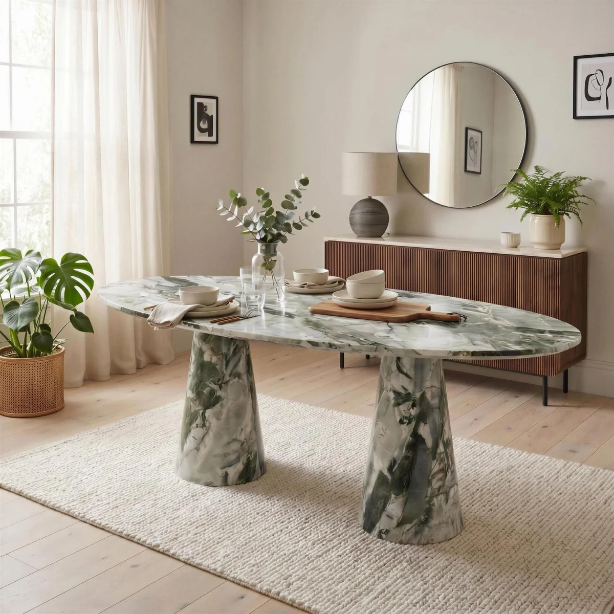 Palma Oval Marble Effect 6-8 Seater Dining Table - Green – image 1