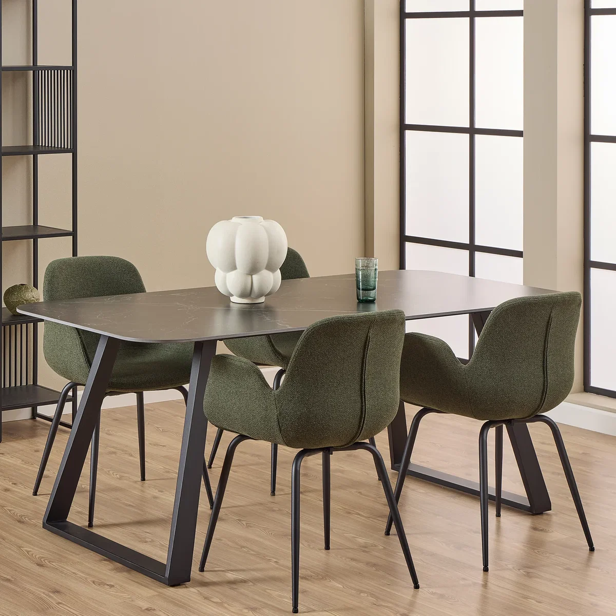 Antalya Dining Table with Black Ceramic Top & Black Metal Base - Black – image 1