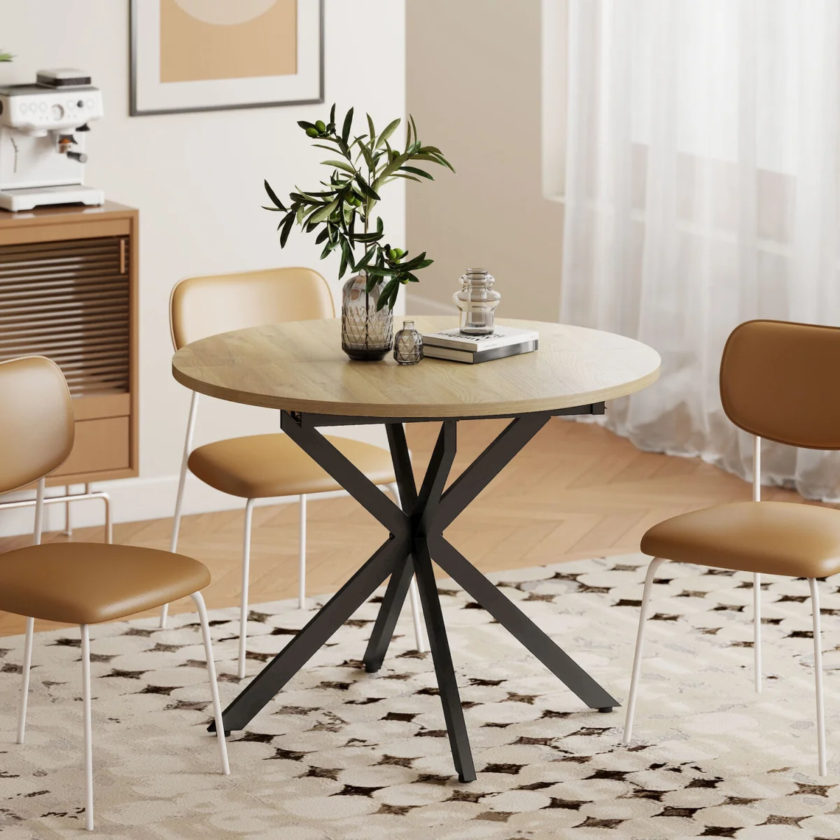 HOMCOM Extendable Dining Table for 4-6 with X-Shape Base - Natural Wood – image 2