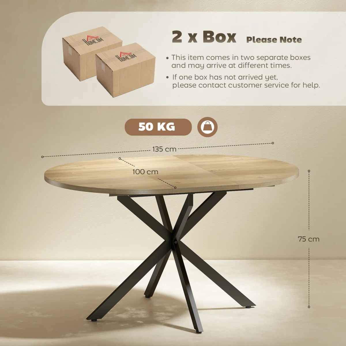 HOMCOM Extendable Dining Table for 4-6 with X-Shape Base - Natural Wood – image 8