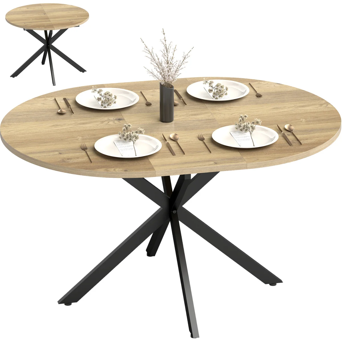 HOMCOM Extendable Dining Table for 4-6 with X-Shape Base - Natural Wood – image 9