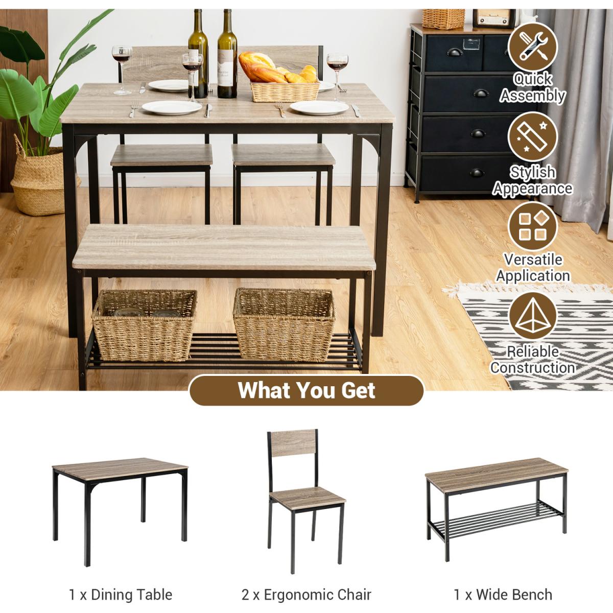 4 Pcs Dining Table Set-Grey - Grey – image 2