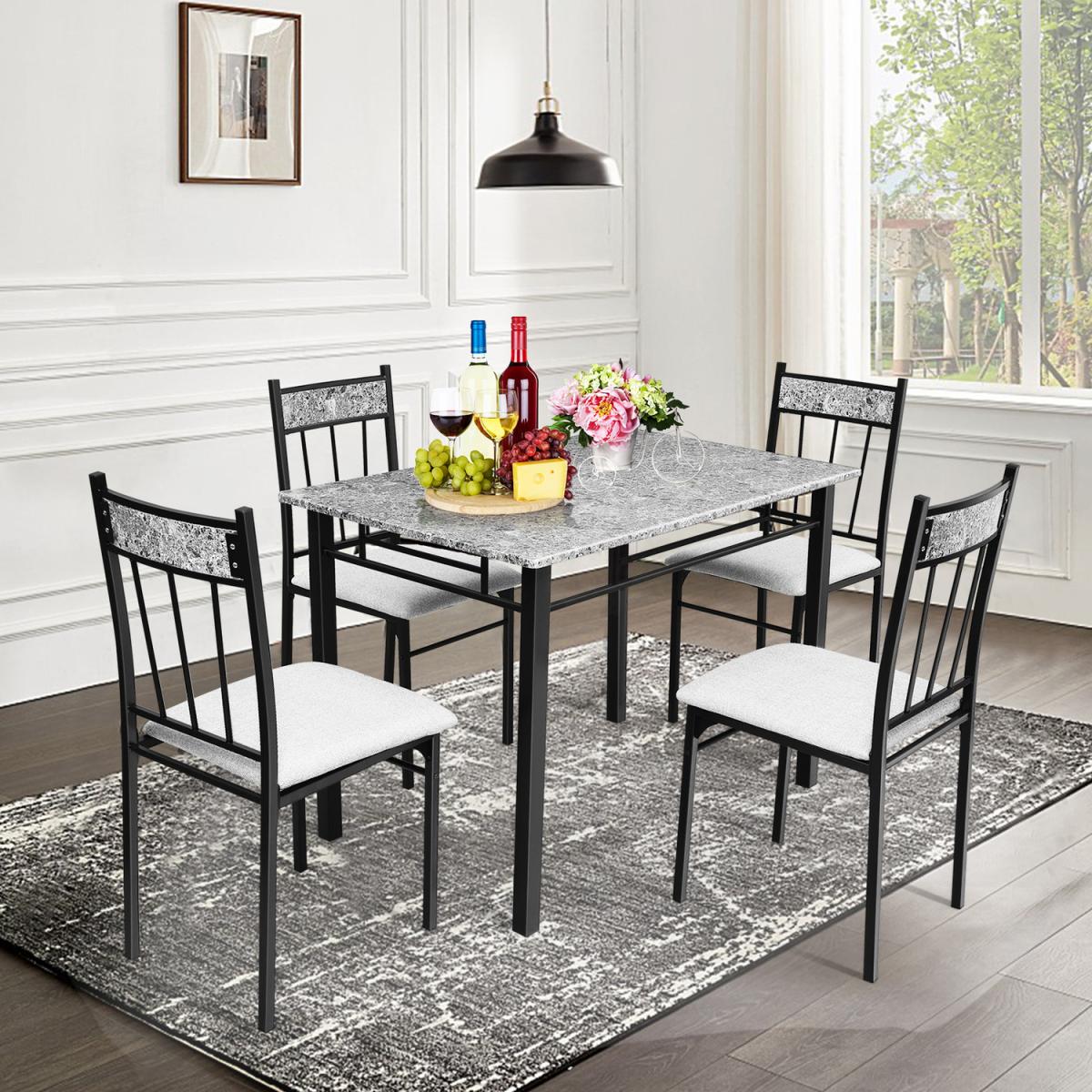 Costway Marble 5-piece Kitchen Dining Set Dining table Set - Grey – image 2
