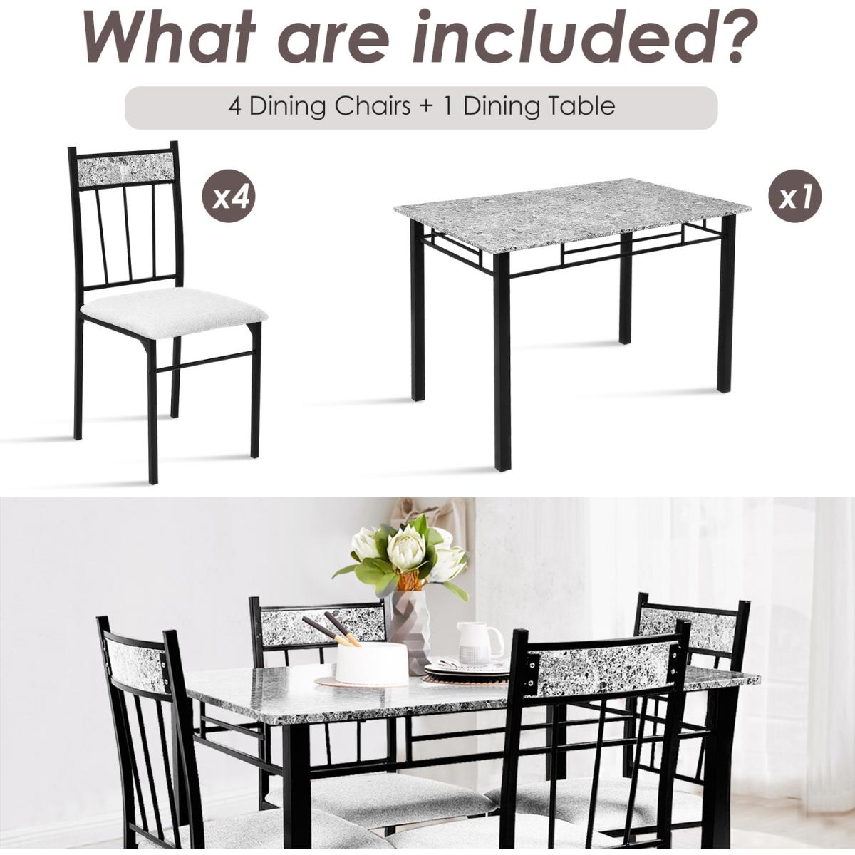 Costway Marble 5-piece Kitchen Dining Set Dining table Set - Grey – image 4
