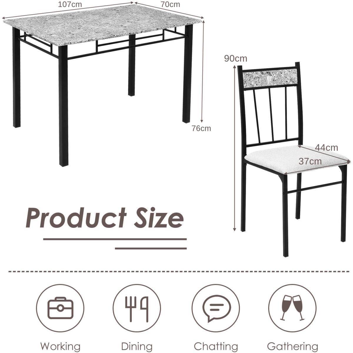 Costway Marble 5-piece Kitchen Dining Set Dining table Set - Grey – image 6