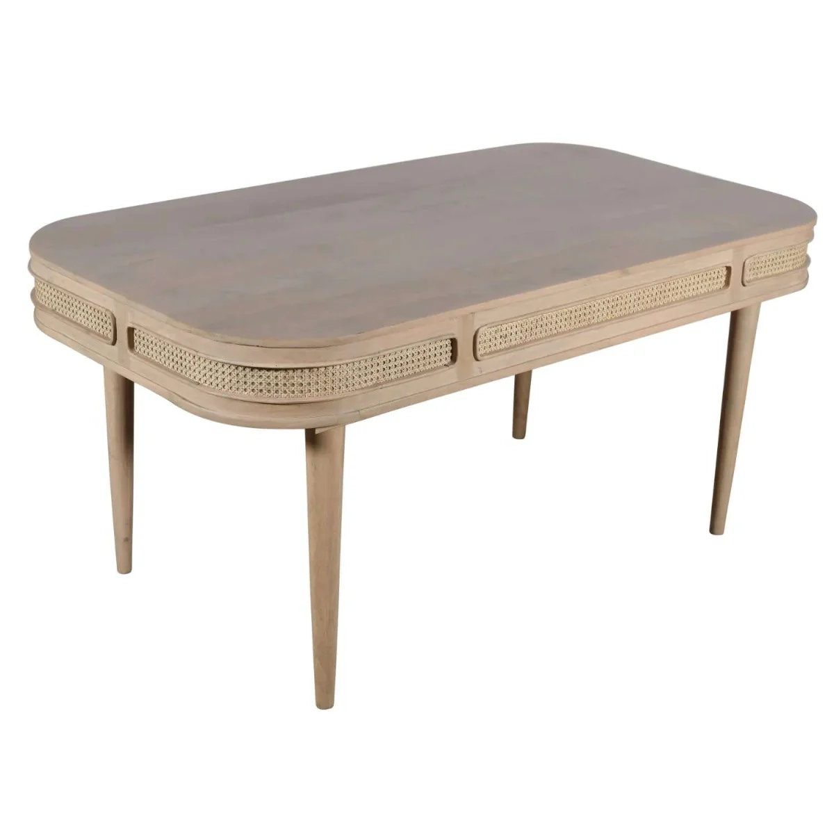 Chicago Cane and Carved Mango Wood 6 Seater Dining Table - Neutral – image 2