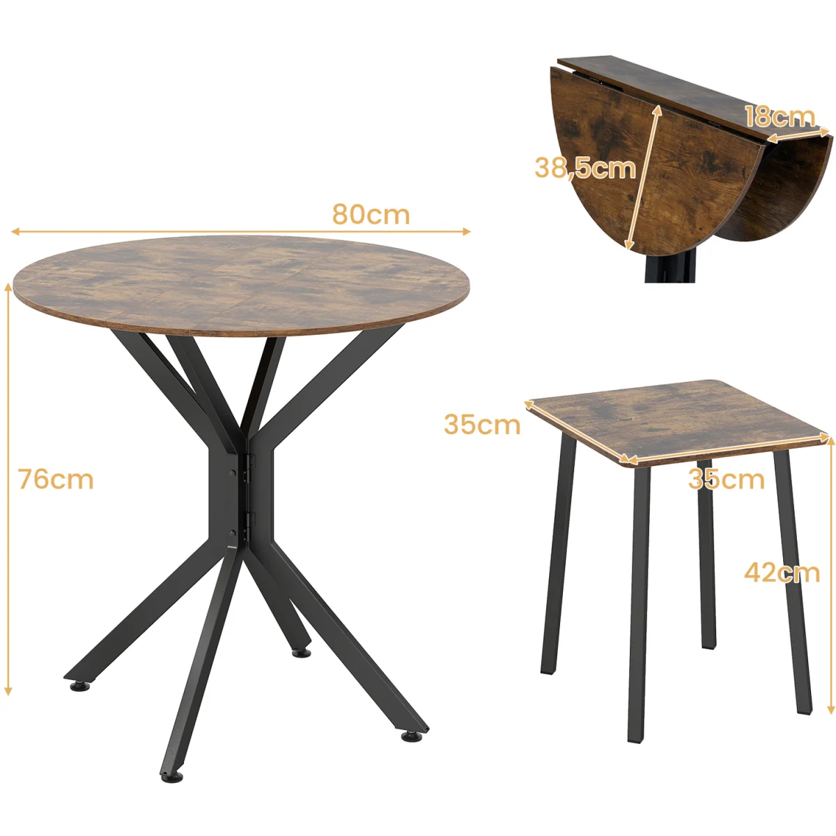Set of 3 Drop Leaf Dining Table – image 2
