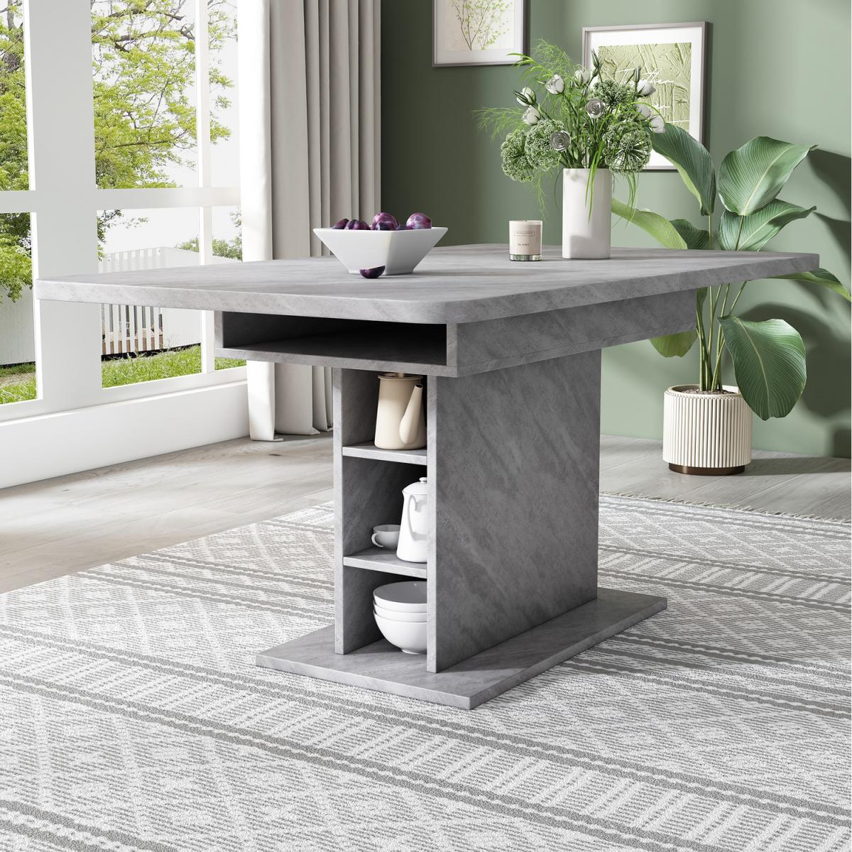 Rectangular Dining Table with Storage - Grey