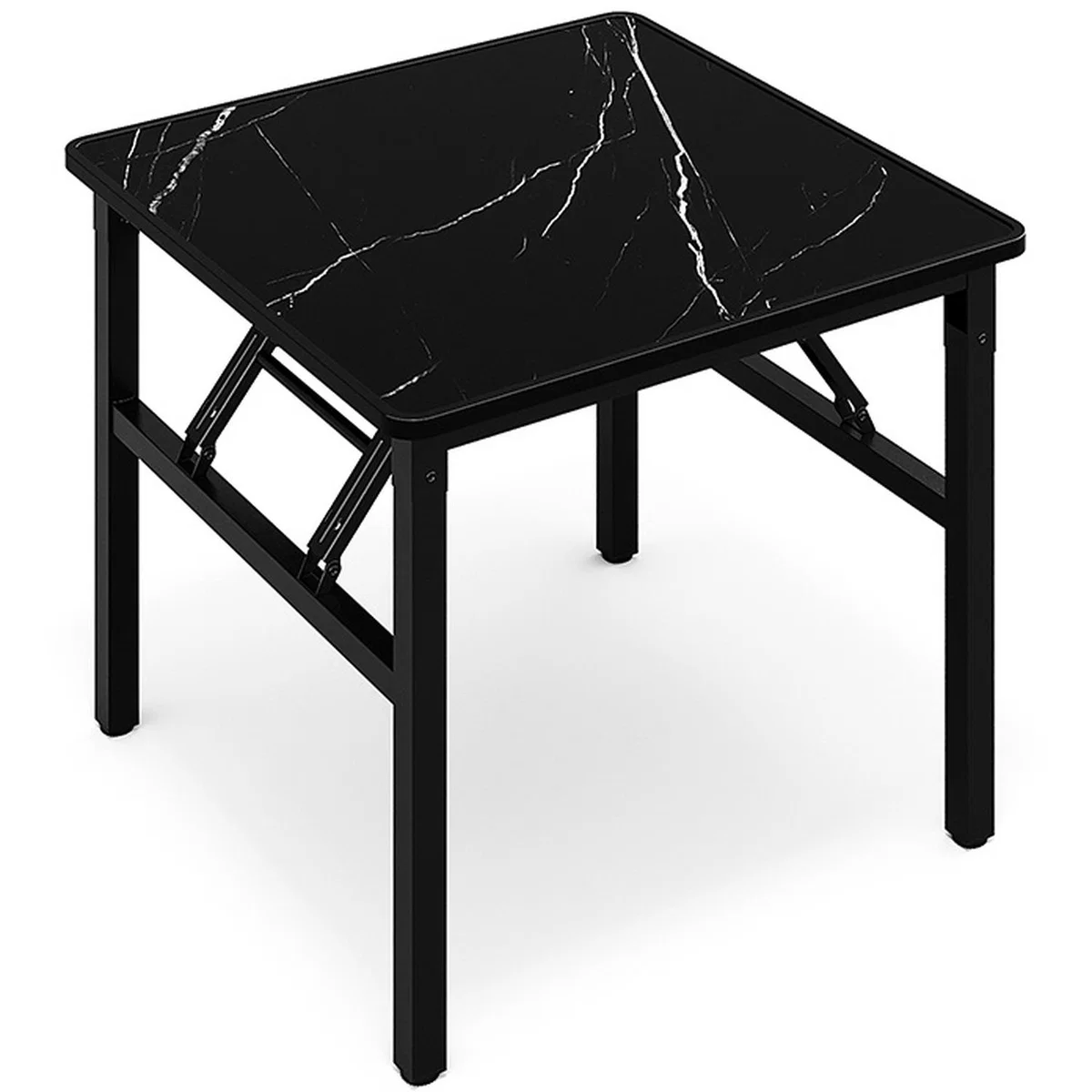 Foldable Marble Effect Tabletop Square Dining Table With Metal Legs - Black / 5.6kg – image 2