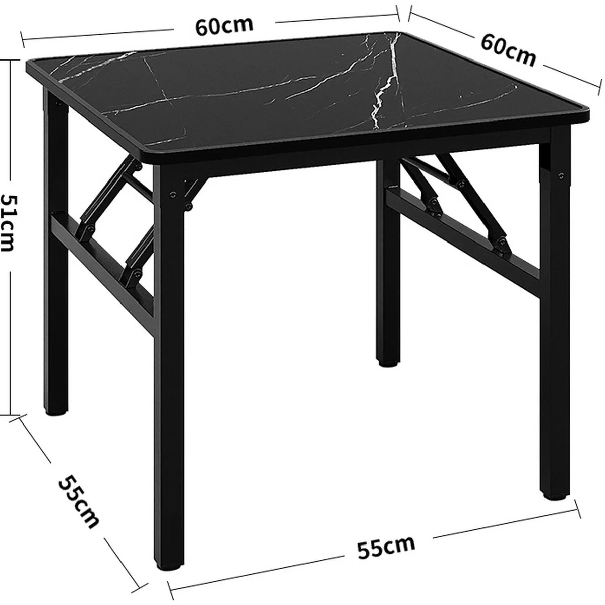 Foldable Marble Effect Tabletop Square Dining Table With Metal Legs - Black / 5.6kg – image 3