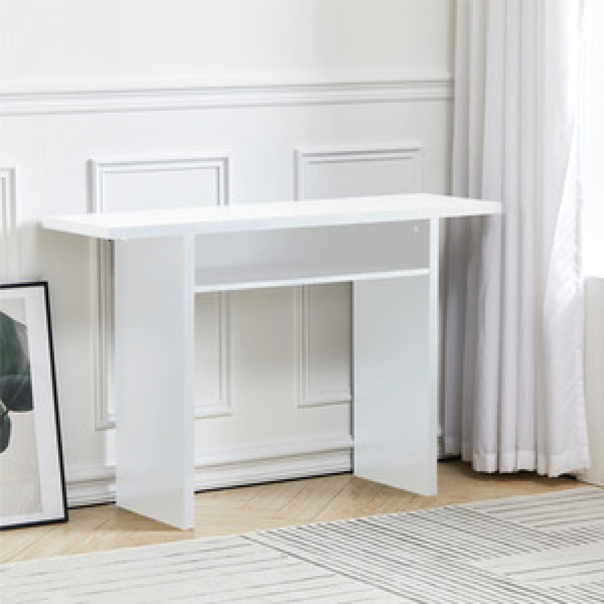 Modern Dining Table With Shelf Slim Laptop Desk - White Grey – image 12