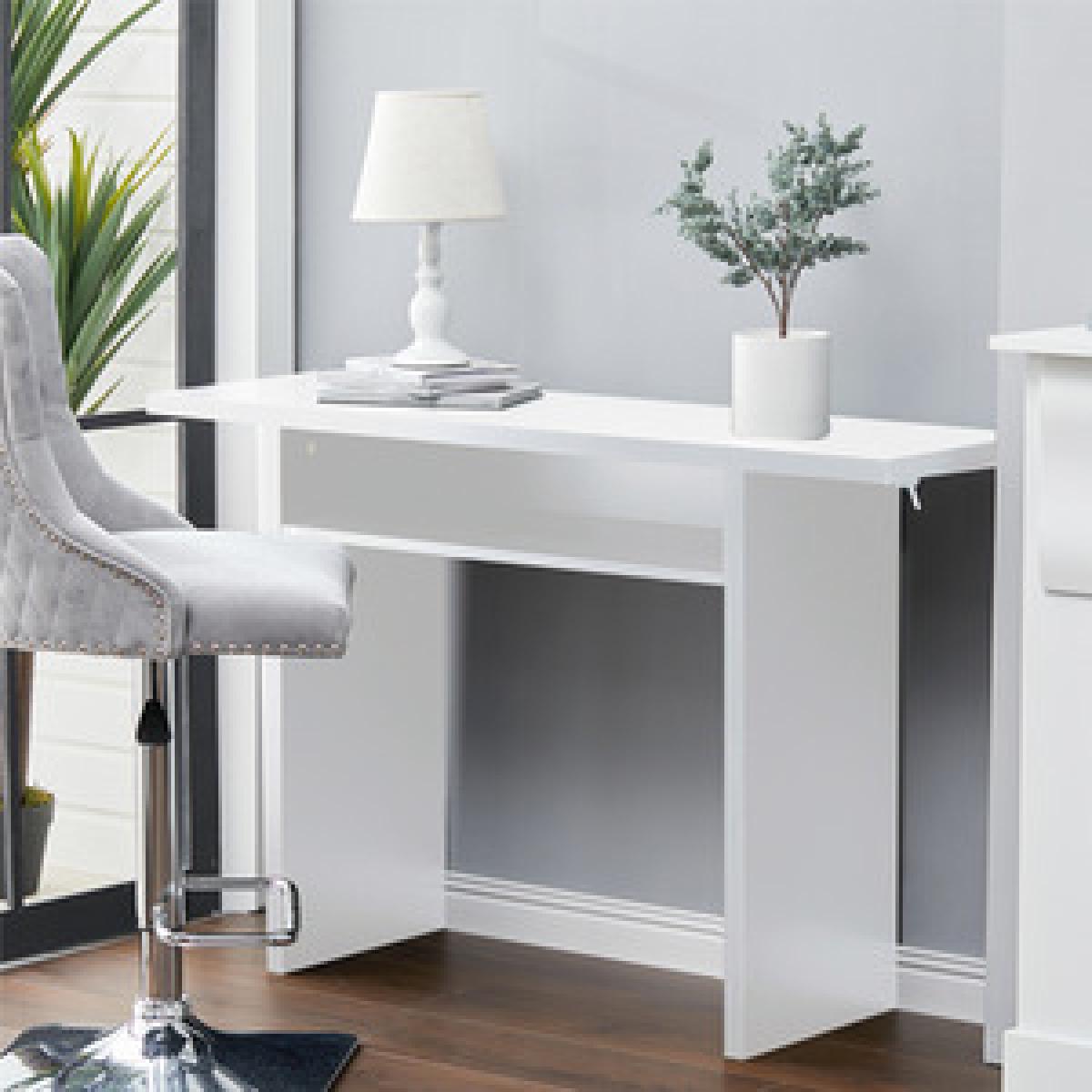 Modern Dining Table With Shelf Slim Laptop Desk - White Grey – image 13