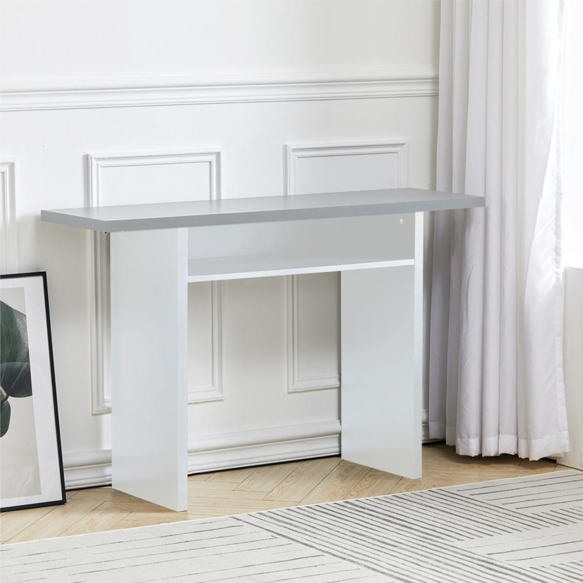 Modern Dining Table With Shelf Slim Laptop Desk - White Grey – image 5
