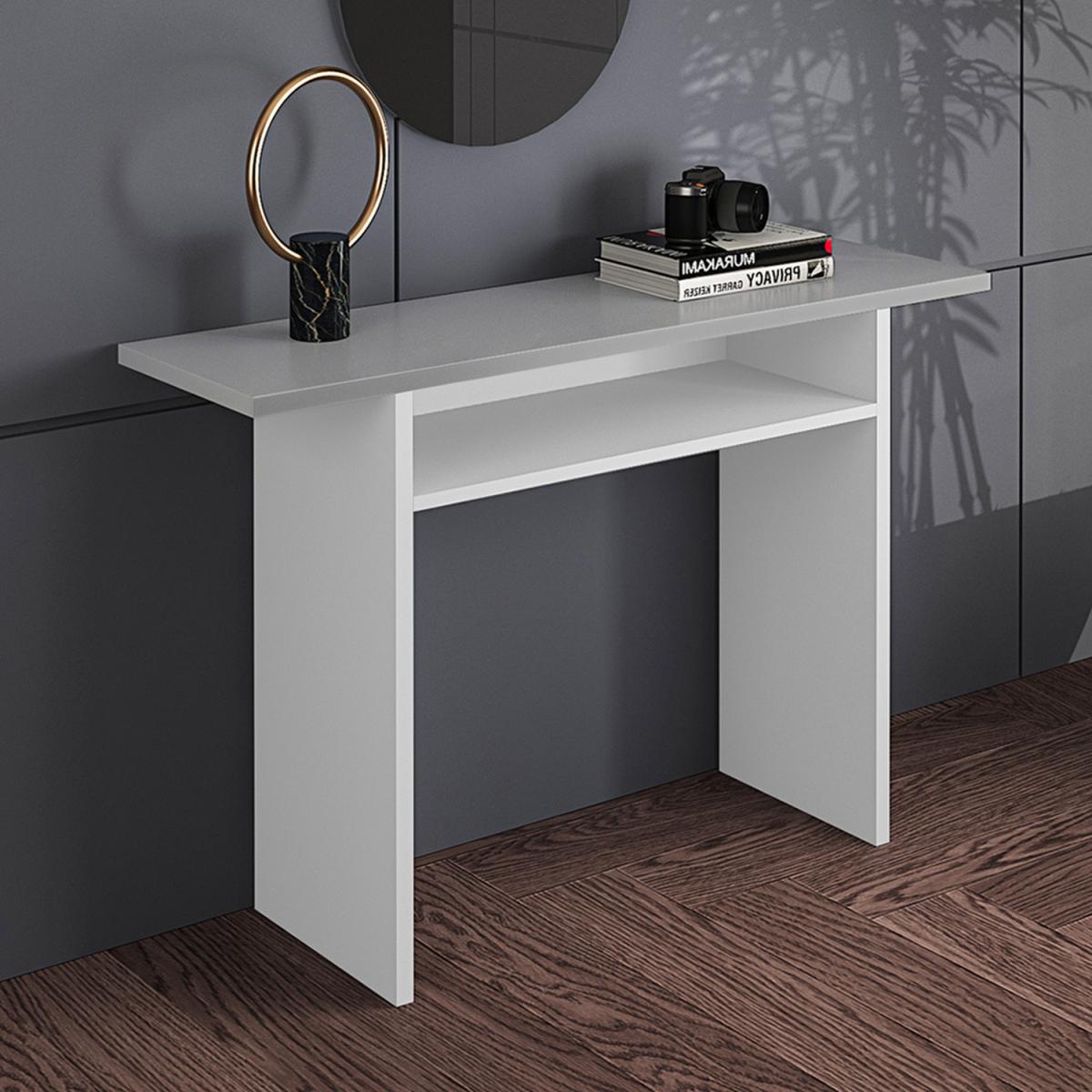 Modern Dining Table With Shelf Slim Laptop Desk - White Grey – image 6