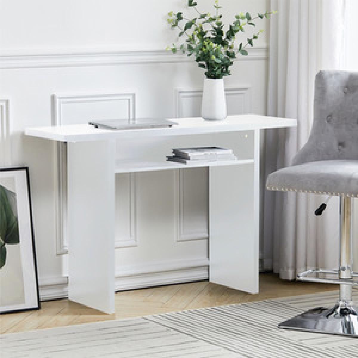 Modern Dining Table With Shelf Slim Laptop Desk - White Grey – image 8