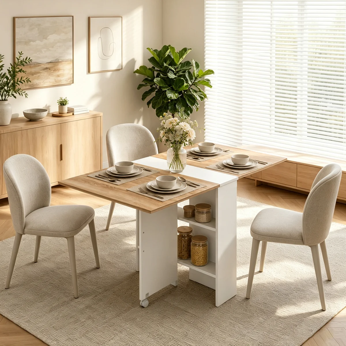 HOMCOM Rolling Drop Leaf Dining Table, Folding Kitchen Table with Shelves – image 1