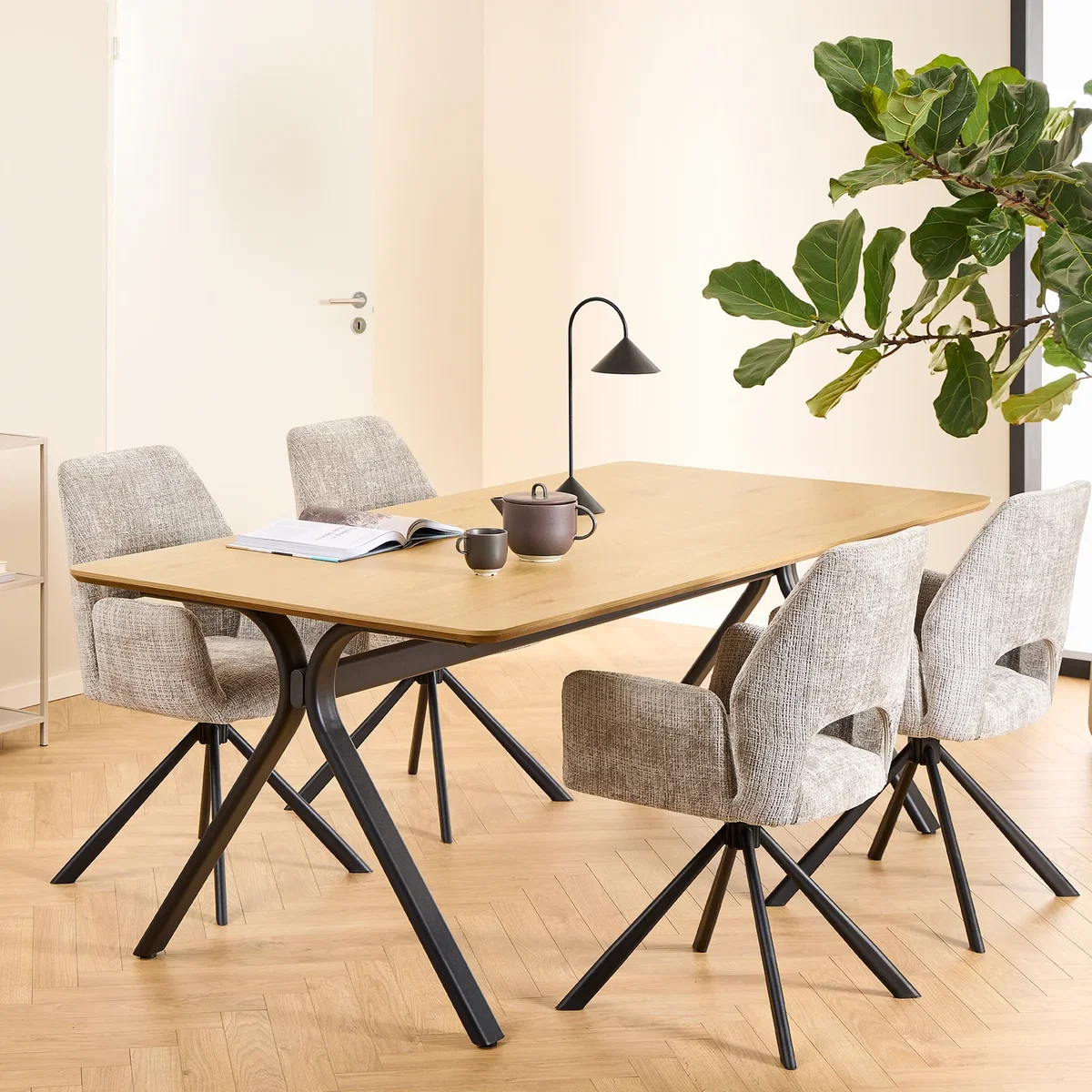 Bristol Dining Table in Wild Oak & Black Metal Base - Wild Oak & Black – image 1