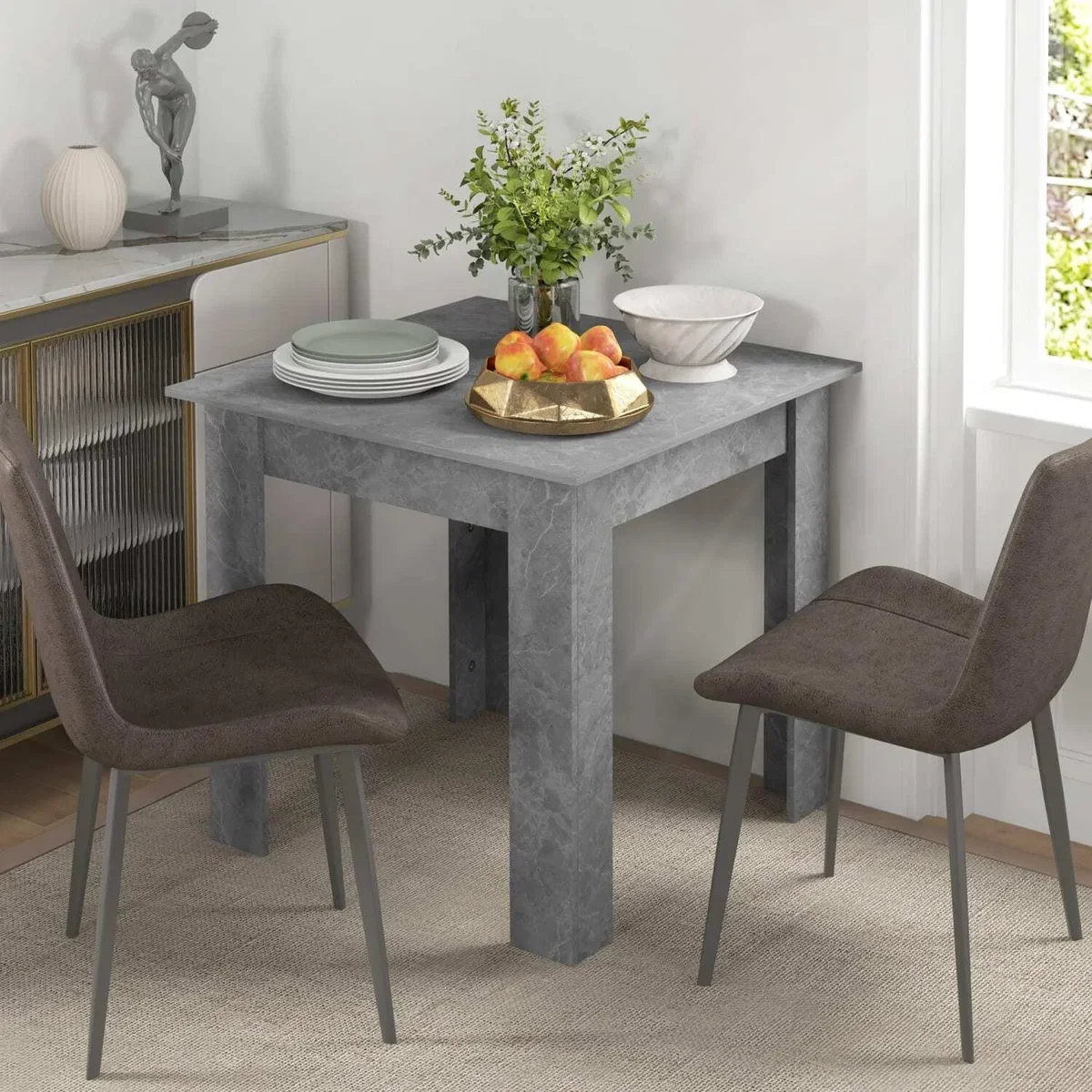 Kava Cement Grey Square Dining Table - Faux Cement Finish, Compact Modern Design – image 2