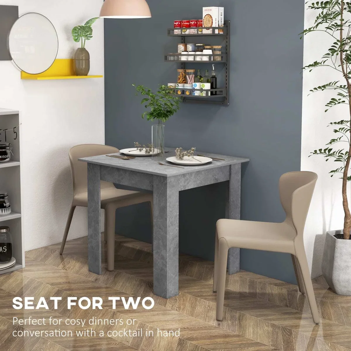 Kava Cement Grey Square Dining Table - Faux Cement Finish, Compact Modern Design – image 5