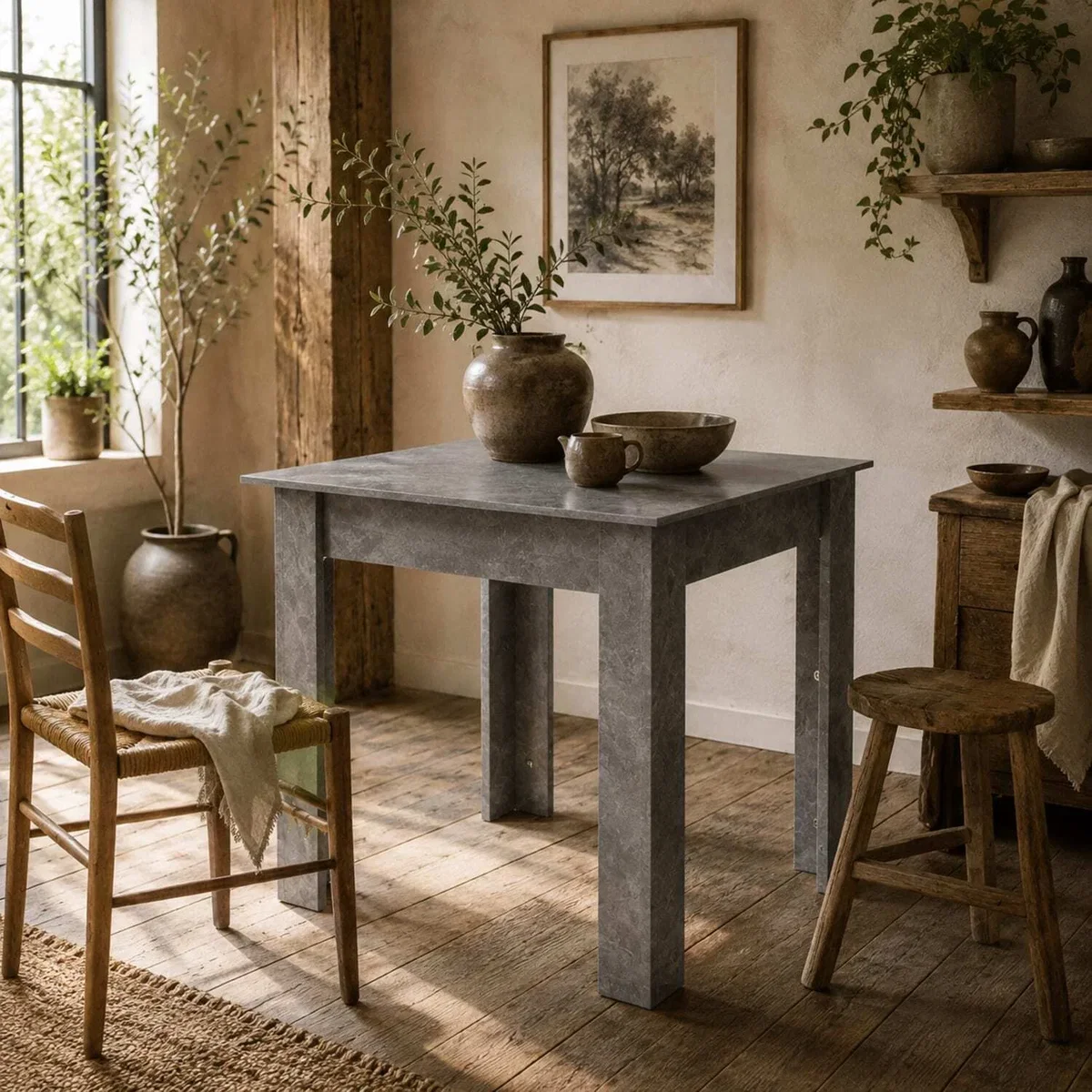 Kava Cement Grey Square Dining Table - Faux Cement Finish, Compact Modern Design – image 1