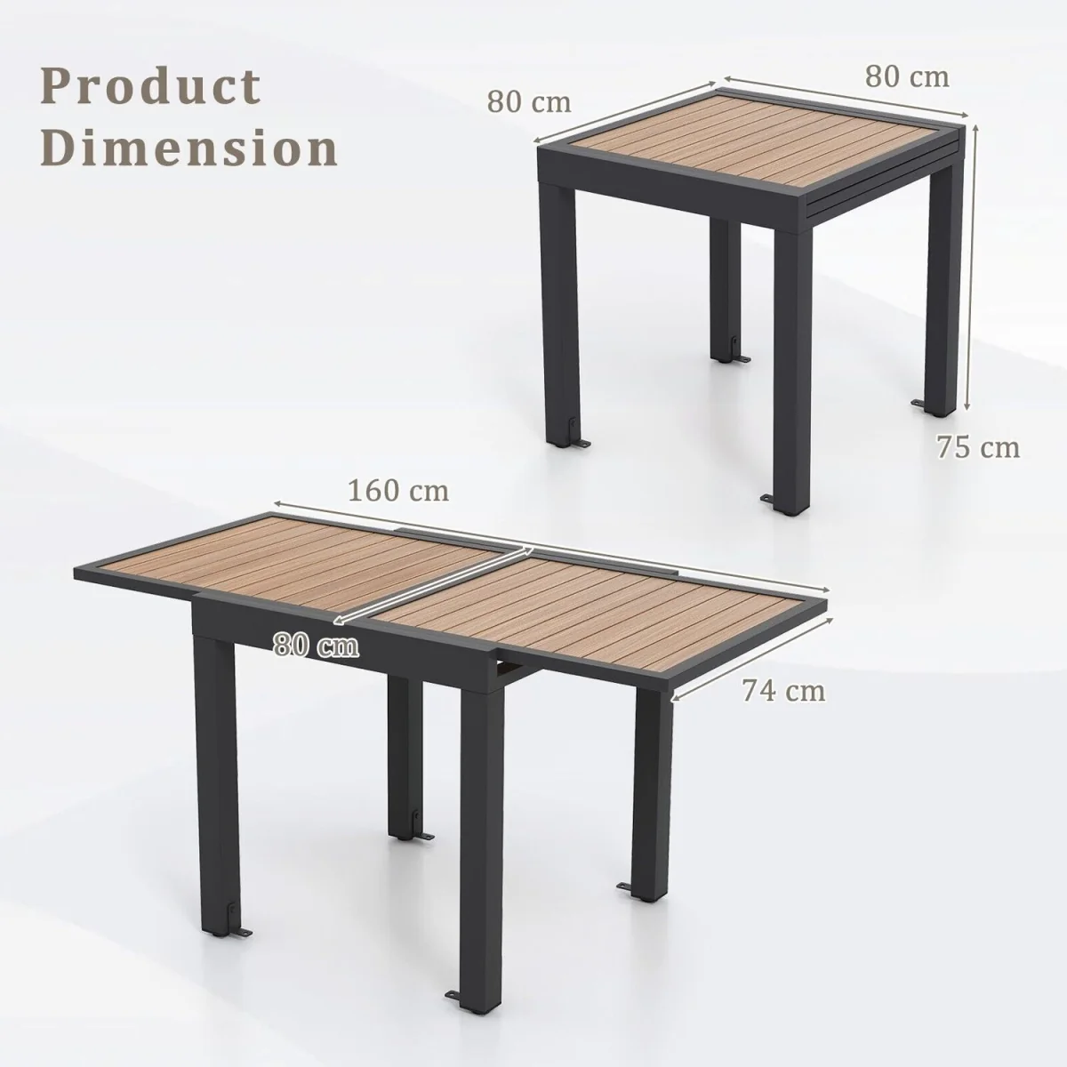 Extendable Aluminum Patio Dining Table - Brown – image 2