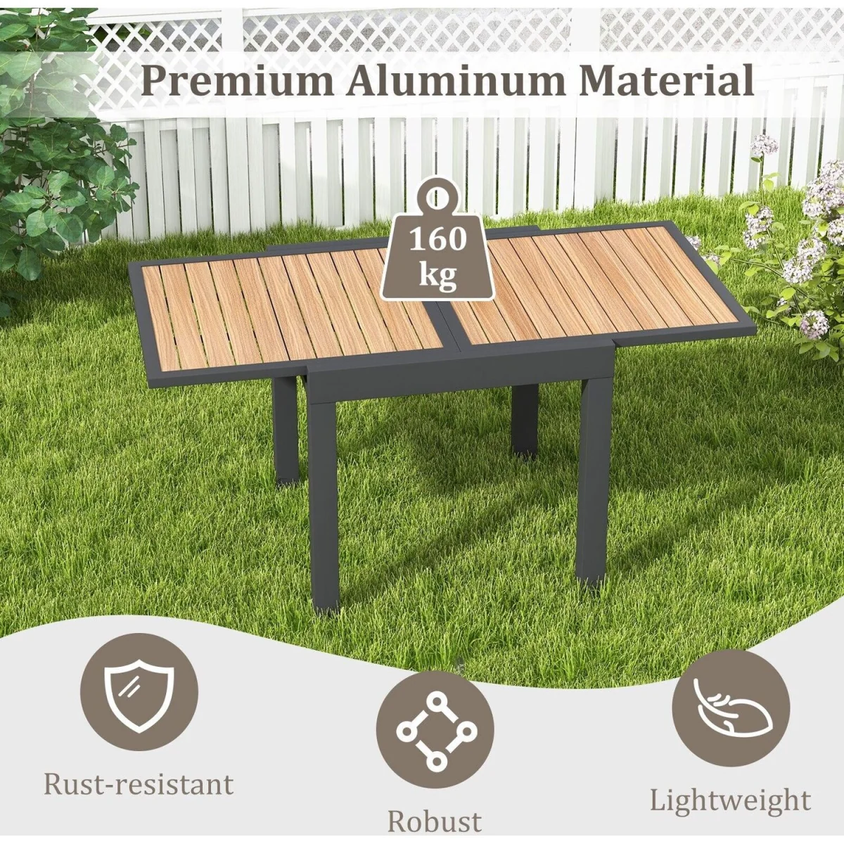 Extendable Aluminum Patio Dining Table - Brown – image 3