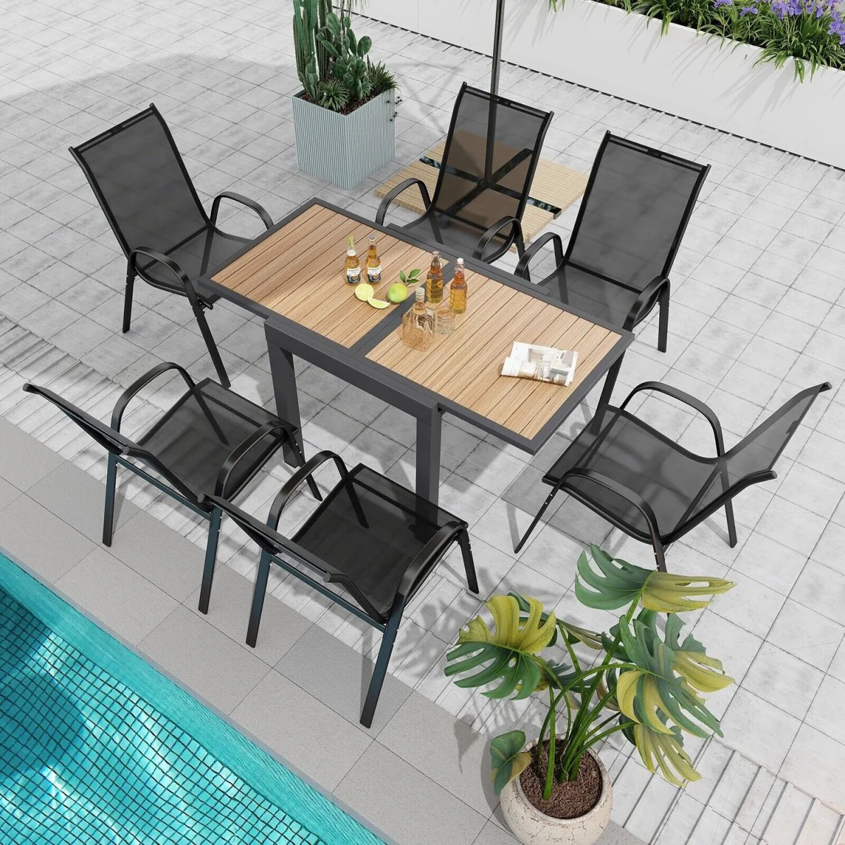 Extendable Aluminum Patio Dining Table - Brown – image 4