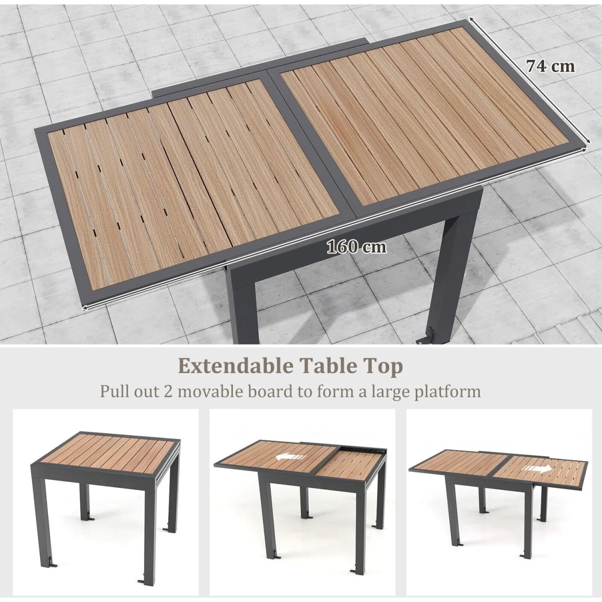 Extendable Aluminum Patio Dining Table - Brown – image 5